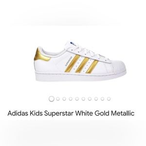 Adidas Superstar White and Gold (Size 4 kids; Size 6 women’s)